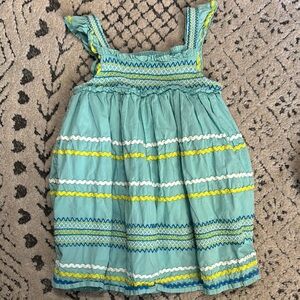 Mini Boden Blue, Green and Yellow Smocked Sundress sz 3-4Y